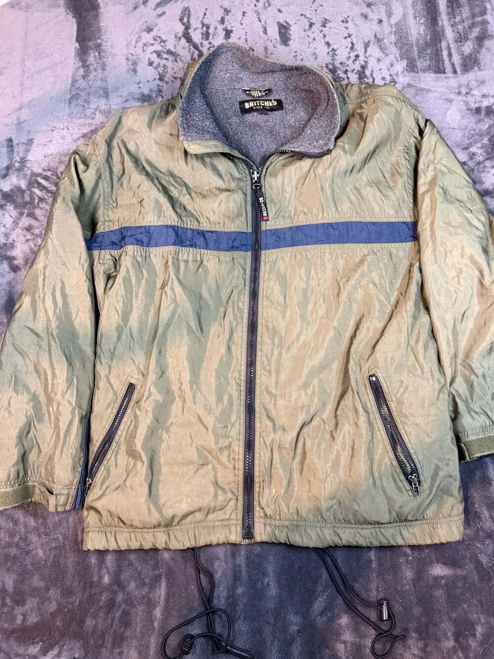 Men’s Britches Since 1967 Windbreaker Jacket XXL Olive Green Fleece Lined #81